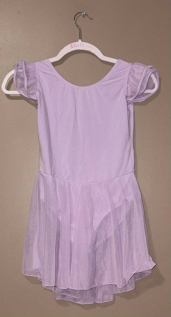 Justice Girls Lavender Cap Sleeve Ballet Leotard with Attached Tulle Skirt